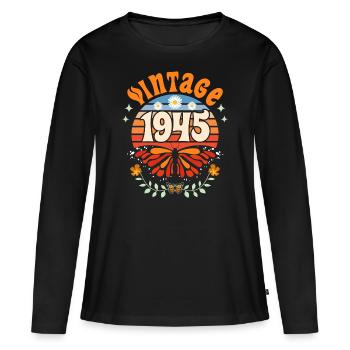 Butterfly Year 1945 Woman 80 Years Anniversary - Women's Premium Organic Long Sleeve Shirt - black - Front - Julia (174cm)