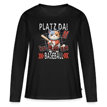 Platz Da! Ich Muss Zum Baseball Lustige Katze - Frauen Premium Bio Langarmshirt - Schwarz - Vorne - Julia (174cm)