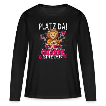 Make room! I gotta play guitar funny lion - Women's Premium Organic Long Sleeve Shirt - black - Front - Julia (174cm)