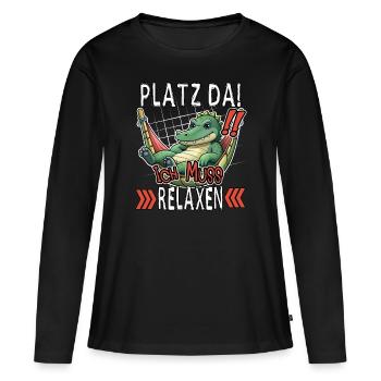 Make room! I need to relax funny crocodile - Women's Premium Organic Long Sleeve Shirt - black - Front - Julia (174cm)