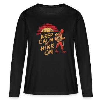 Keep Calm And Hike On Funny Hiking Design - Women's Premium Organic Long Sleeve Shirt - black - Front - Julia (174cm)