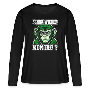 Schon wieder Montag? Lustiges Affen Design - Frauen Premium Bio Langarmshirt - Schwarz - Vorne - Julia (174cm)