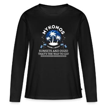 Mykonos Sonnenuntergänge und Ouzo Fun Griechenland - Frauen Premium Bio Langarmshirt - Schwarz - Vorne - Julia (174cm)