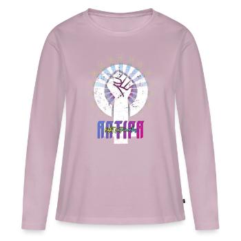 Conception de chemises anti-patriarcales pour les féministes - T-shirt manches longues Premium bio Femme - rose poudré - Devant - Julia (174cm)