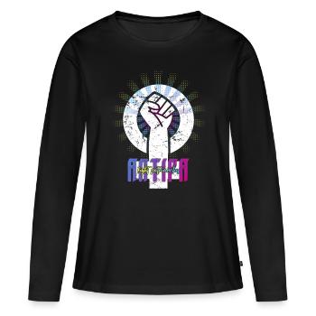 Conception de chemises anti-patriarcales pour les féministes - T-shirt manches longues Premium bio Femme - noir - Devant - Julia (174cm)