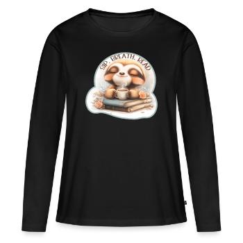 T-shirt de lecture paresseux pause café - Mignon livresque - T-shirt manches longues Premium bio Femme - noir - Devant - Julia (174cm)