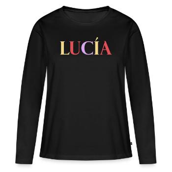 Name Spanierin Lucía - Frauen Premium Bio Langarmshirt - Schwarz - Vorne - Julia (174cm)
