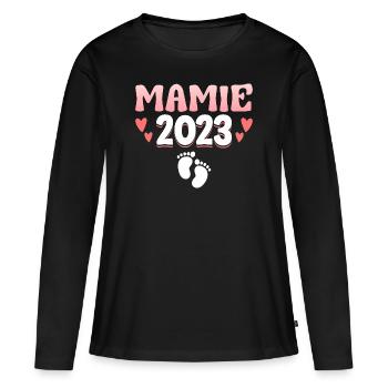 Annonce Grossesse 2023 - Future Mamie 2023 - T-shirt manches longues Premium bio Femme - noir - Devant - Julia (174cm)