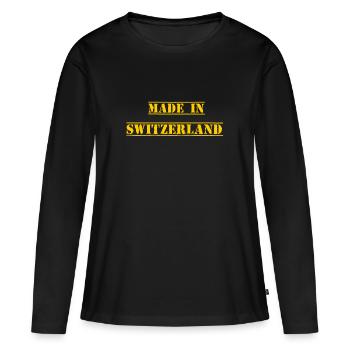 Made in Switzerland Suisse Cadeau suisse - T-shirt manches longues Premium bio Femme - noir - Devant - Julia (174cm)