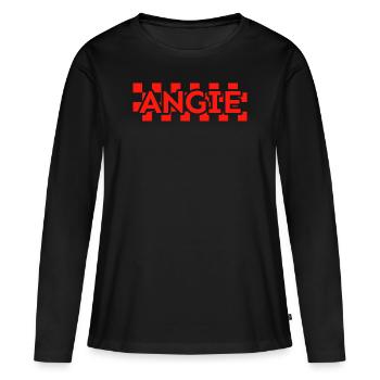 Damier Texte Prénom Femme Nom Angie - T-shirt manches longues Premium bio Femme - noir - Devant - Julia (174cm)