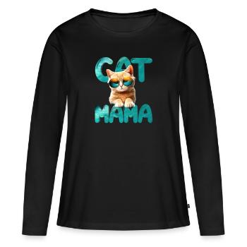 Cat mama - Women's Premium Organic Long Sleeve Shirt - black - Front - Julia (174cm)