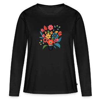 Mélange de fleurs - T-shirt manches longues Premium bio Femme - noir - Devant - Julia (174cm)