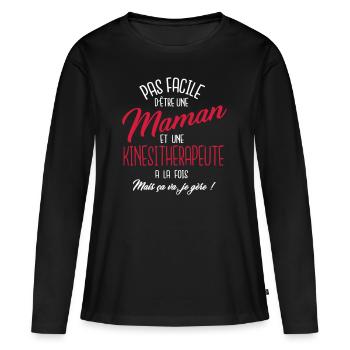 Maman et kinésitherapeute - T-shirt manches longues Premium bio Femme - noir - Devant - Julia (174cm)