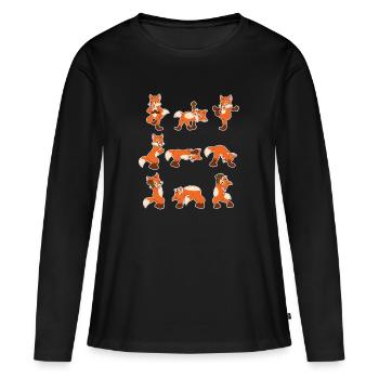 Comic Fuchs Yoga Süß Yogi Yoga Lehrer Geschenk - Frauen Premium Bio Langarmshirt - Schwarz - Vorne - Julia (174cm)