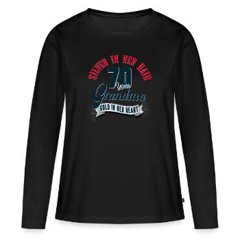Grandma, 70th birthday, 70 years, gift - Women's Premium Organic Long Sleeve Shirt - black - Front - Julia (174cm)