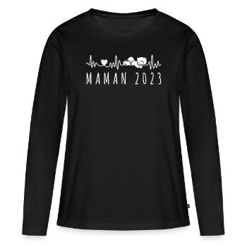 Maman 2023 ECG Annoncer La Grossesse Future Mère - T-shirt manches longues Premium bio Femme - noir - Devant - Julia (174cm)