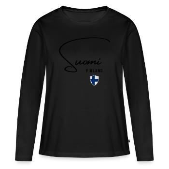 Flagge von Finnland, finnischer Stolz - Frauen Premium Bio Langarmshirt - Schwarz - Vorne - Julia (174cm)