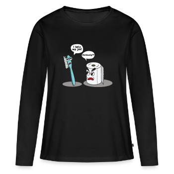 Drôle dire que je déteste ma brosse à dents professionnelle - T-shirt manches longues Premium bio Femme - noir - Devant - Julia (174cm)