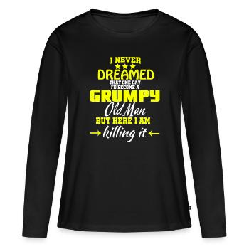 Je deviendrais un vieux t-shirt grincheux, un t grincheux - T-shirt manches longues Premium bio Femme - noir - Devant - Julia (174cm)