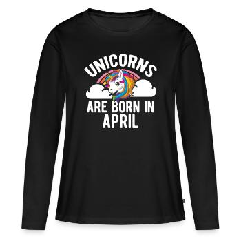 Les licornes sont nées en avril Chemise Mois d’anniversaire - T-shirt manches longues Premium bio Femme - noir - Devant - Julia (174cm)