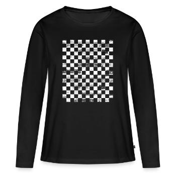 schachbrett Grunged - Frauen Premium Bio Langarmshirt - Schwarz - Vorne - Julia (174cm)