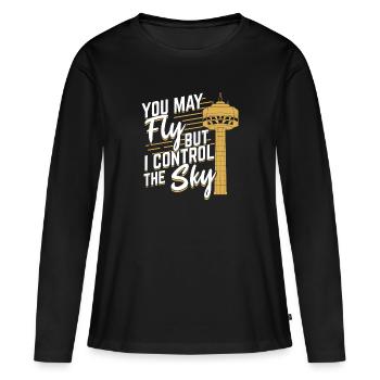 Contrôleur aérien ATCO Directeur du trafic aérien Cadeau - T-shirt manches longues Premium bio Femme - noir - Devant - Julia (174cm)