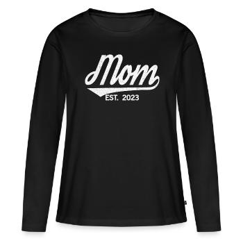2023, Maman en devenir, annonce de grossesse - T-shirt manches longues Premium bio Femme - noir - Devant - Julia (174cm)