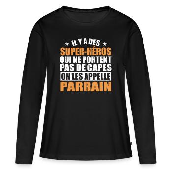 Es gibt Superhelden, die keine Umhänge tragen - Frauen Premium Bio Langarmshirt - Schwarz - Vorne - Julia (174cm)