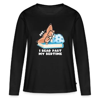 Nerd Fuchs I read past my bedtime - Frauen Premium Bio Langarmshirt - Schwarz - Vorne - Julia (174cm)