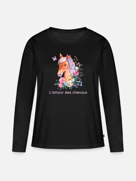 Ich liebe Pferde oder ich kann kein Pferd haben - Frauen Premium Bio Langarmshirt - Schwarz