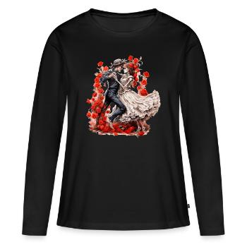 Tanzende Skelette mit Rosen 2 - Frauen Premium Bio Langarmshirt - Schwarz - Vorne - Julia (174cm)