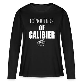 Eroberer der Galibier Radsportalpen - Frauen Premium Bio Langarmshirt - Schwarz - Vorne - Julia (174cm)