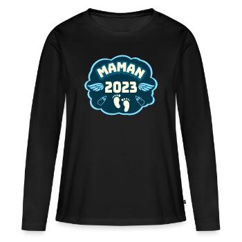 Grossesse Femme Enceinte - Future Maman 2023 - T-shirt manches longues Premium bio Femme - noir - Devant - Julia (174cm)
