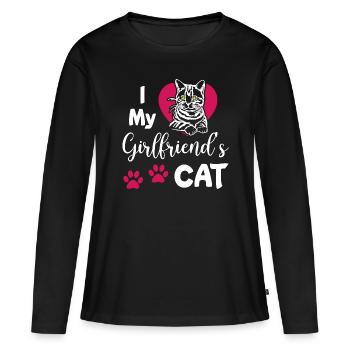 J’aime le chat de mes copines - T-shirt manches longues Premium bio Femme - noir - Devant - Julia (174cm)