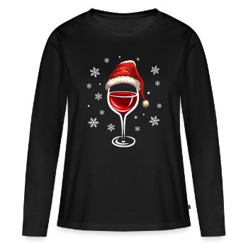 Weinglas Weihnachtsmütze Weihnachten - Frauen Premium Bio Langarmshirt - Schwarz - Vorne - Julia (174cm)