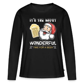 Weihnachten Weihnachtsmann Bier - Frauen Premium Bio Langarmshirt - Schwarz - Vorne - Julia (174cm)