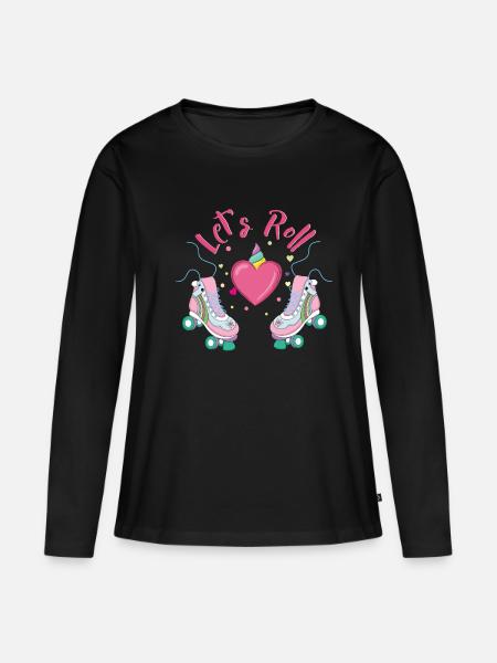 Rollschuh Mädchen - Frauen Premium Bio Langarmshirt - Schwarz