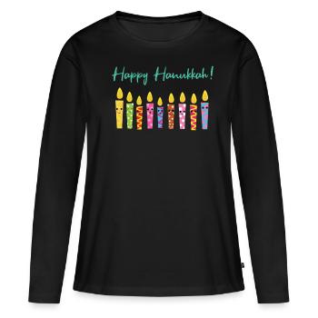 Mignon Joyeux Hanoukka Bougies Menorah Juif - T-shirt manches longues Premium bio Femme - noir - Devant - Julia (174cm)