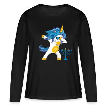 Licorne arc-en-ciel Yev Menorah Happy Hanukkah - T-shirt manches longues Premium bio Femme - noir - Devant - Julia (174cm)