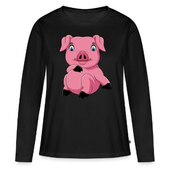 Fette Sau Schwein lustig rosa - Frauen Premium Bio Langarmshirt - Schwarz - Vorne - Julia (174cm)