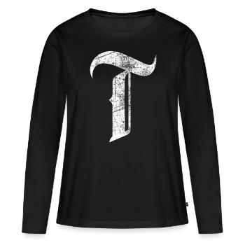 Tshirt alphabet initial T - T-shirt manches longues Premium bio Femme - noir - Devant - Julia (174cm)