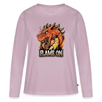 Flamme allumée - Dragon de feu - T-shirt manches longues Premium bio Femme - rose poudré - Devant - Julia (174cm)