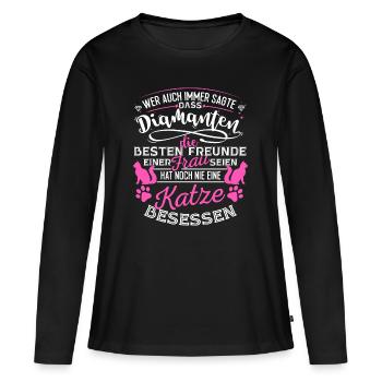 Katze Katzen Hauskatze Kätzchen Kater Diamanten - Frauen Premium Bio Langarmshirt - Schwarz - Vorne - Julia (174cm)