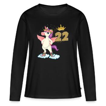 Licorne anniversaire 22 ans Humour Jeune Femme - T-shirt manches longues Premium bio Femme - noir - Devant - Julia (174cm)