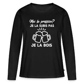 Moi la pression? je la subis pas je la bois - T-shirt manches longues Premium bio Femme - noir - Devant - Julia (174cm)
