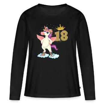 Licorne anniversaire 18 ans Cadeau Princesse - T-shirt manches longues Premium bio Femme - noir - Devant - Julia (174cm)