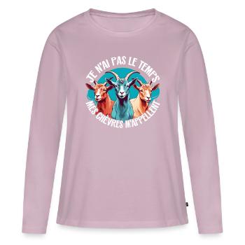 Je n'ai pas le temps - mes chèvres m'appellent - T-shirt manches longues Premium bio Femme - rose poudré - Devant - Julia (174cm)