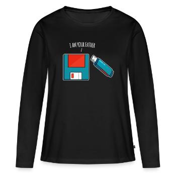 Je suis ton père, une clé USB, un vieil ordinateur - T-shirt manches longues Premium bio Femme - noir - Devant - Julia (174cm)