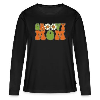Retro Groovy Mom Matching Family Baby Shower - Women's Premium Organic Long Sleeve Shirt - black - Front - Julia (174cm)