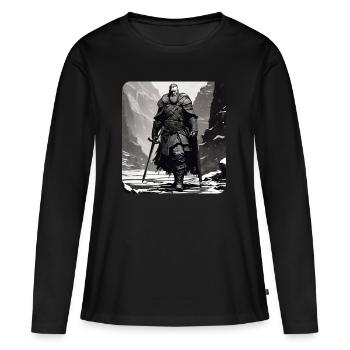 Stolzer Wikinger Krieger Germane mit Schwert - Frauen Premium Bio Langarmshirt - Schwarz - Vorne - Julia (174cm)